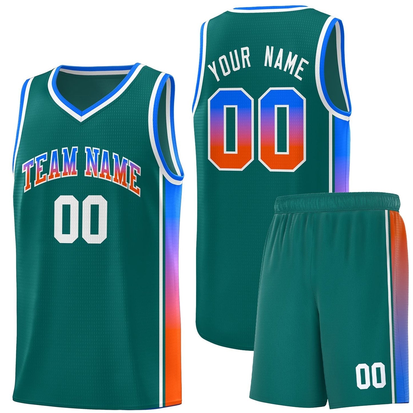 Custom Aqua Blue-Orange Gradient Fashion Sports Uniform Basketball Jersey