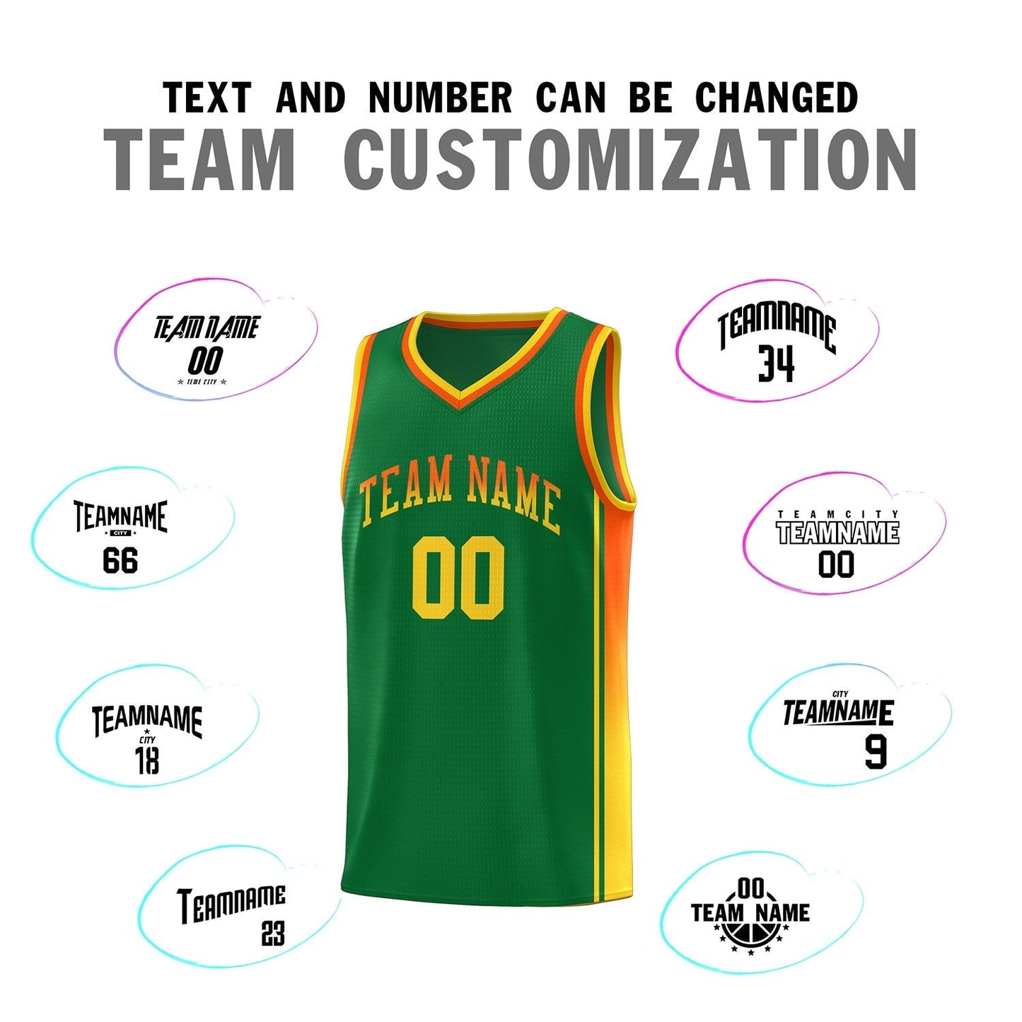 Custom Kelly Green Orange-Gold Gradient Fashion Sports Uniform Basketball Jersey