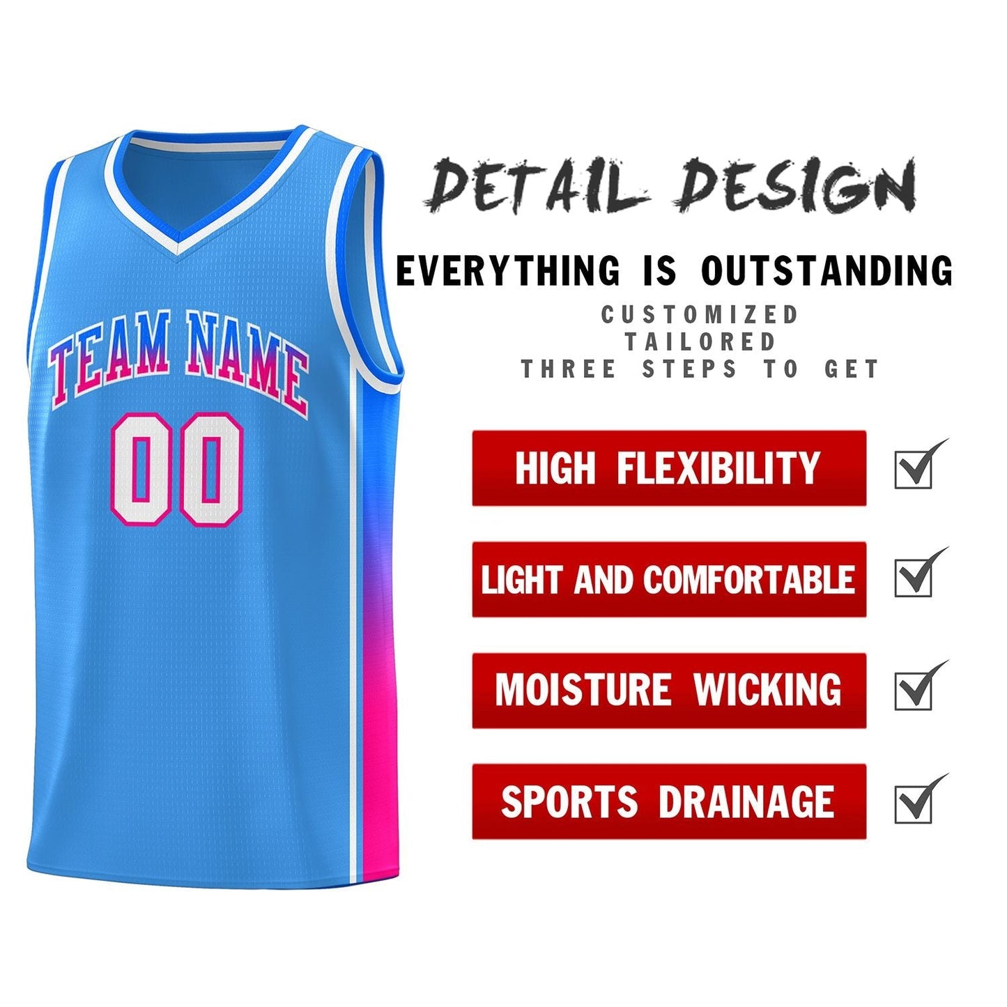 Custom Powder Blue Blue-Pink Gradient Fashion Sports Uniform Basketball Jersey