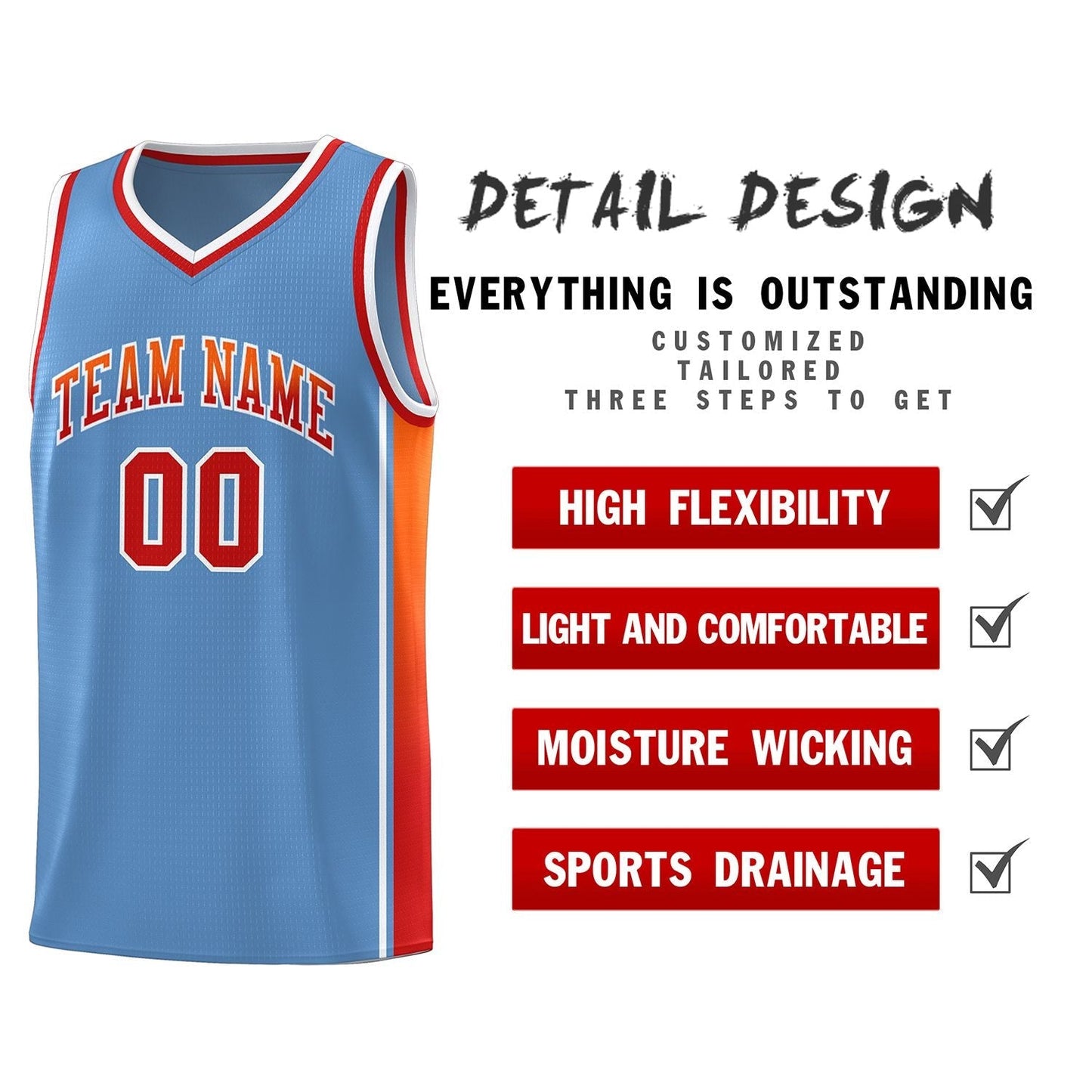 Custom Light Blue Orange-Red Gradient Fashion Sports Uniform Basketball Jersey