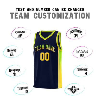 Custom Navy Neon Green-Gold Gradient Fashion Sports Uniform Basketball Jersey