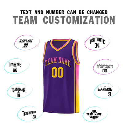 Custom Purple Pink-Gold Gradient Fashion Sports Uniform Basketball Jersey