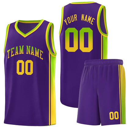 Custom Purple Neon Green-Gold Gradient Fashion Sports Uniform Basketball Jersey