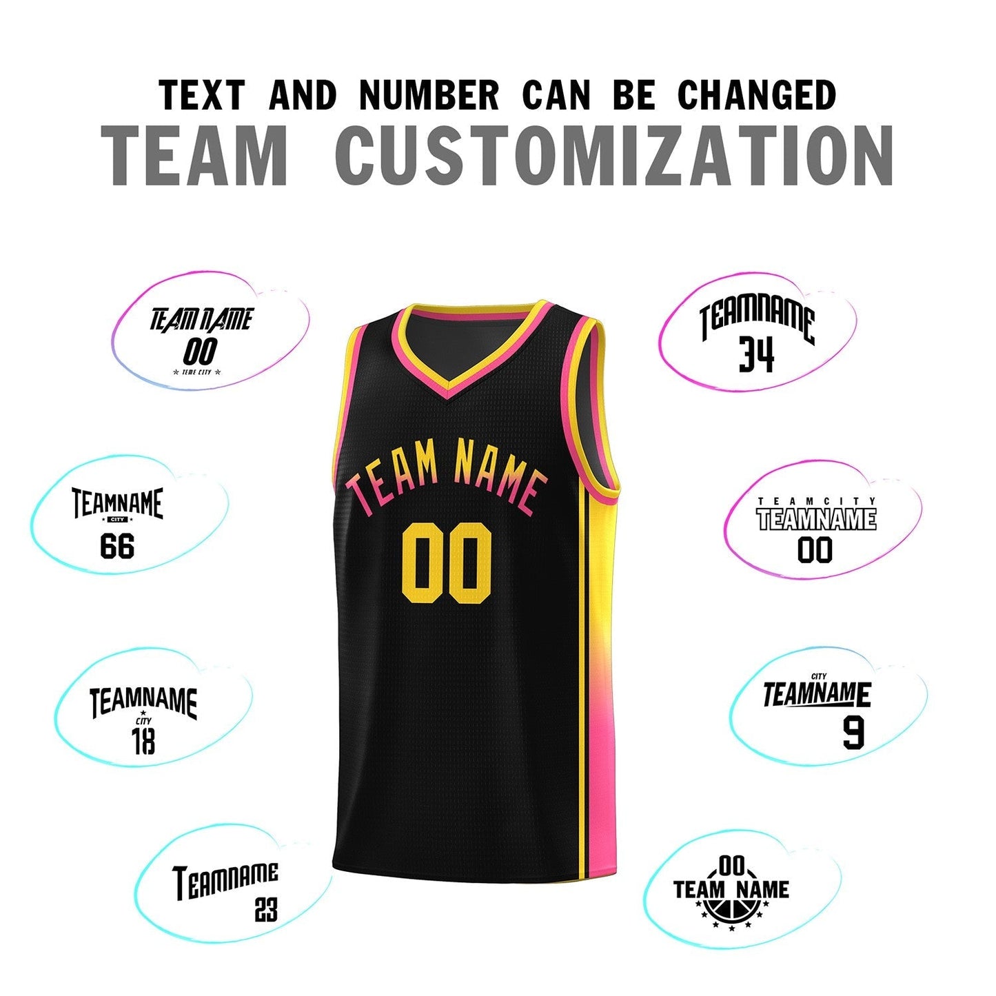 Custom Black Gold-Pink Gradient Fashion Sports Uniform Basketball Jersey