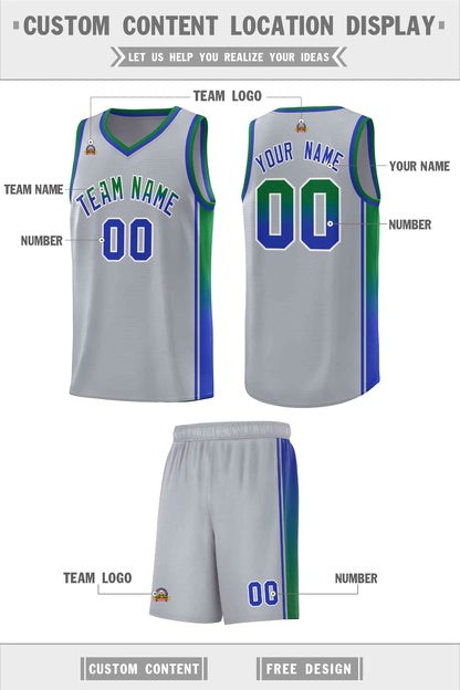 Custom Gray Kelly Green-Royal Gradient Fashion Sports Uniform Basketball Jersey