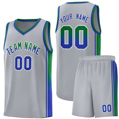 Custom Gray Kelly Green-Royal Gradient Fashion Sports Uniform Basketball Jersey