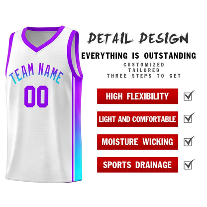 Custom White Purple-Light Blue Gradient Fashion Sports Uniform Basketball Jersey