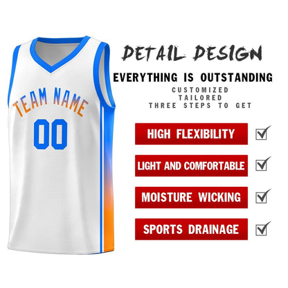 Custom White Light Blue-Orange Gradient Fashion Sports Uniform Basketball Jersey