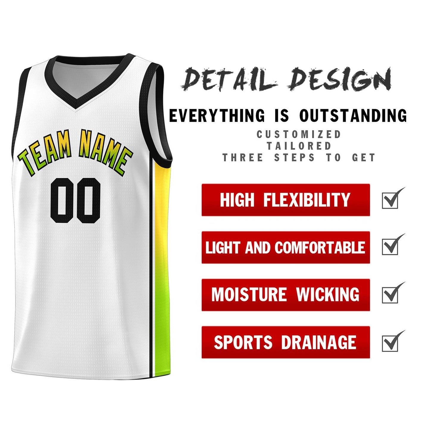 Custom White Gold-Neon Green Gradient Fashion Sports Uniform Basketball Jersey