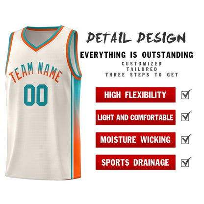 Custom Khaki Aqua-Orange Gradient Fashion Sports Uniform Basketball Jersey