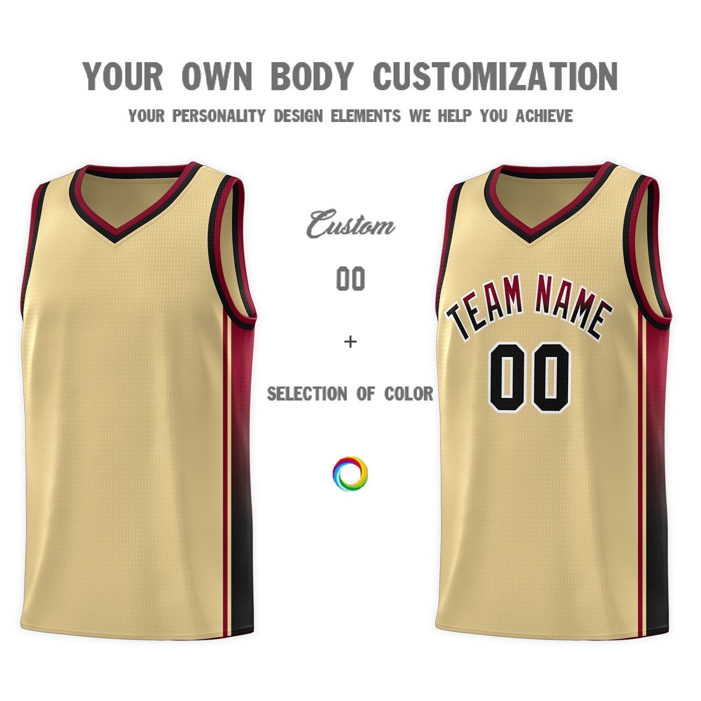 Custom Khaki Crimson-Black Gradient Fashion Sports Uniform Basketball Jersey