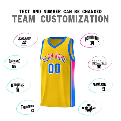 Custom Gold Light Blue-Pink Gradient Fashion Sports Uniform Basketball Jersey