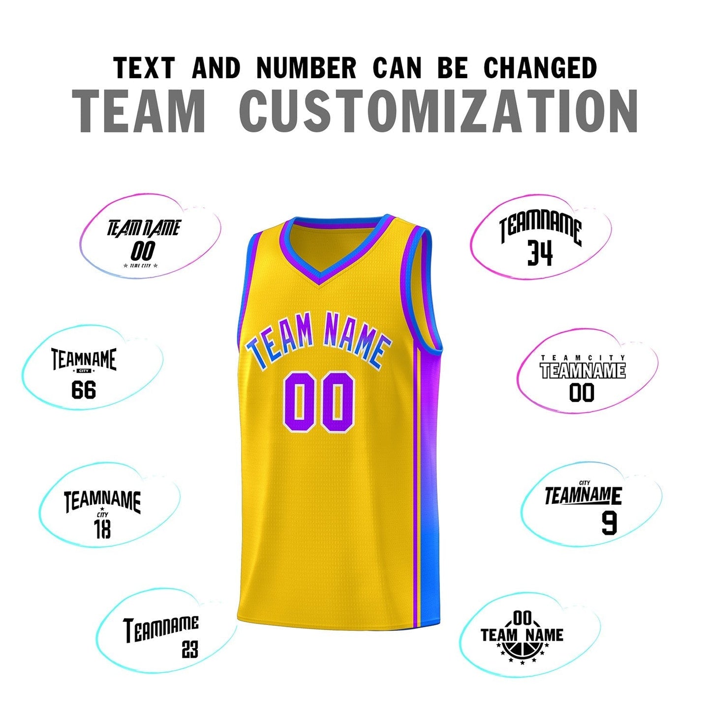 Custom Gold Purple-Light Blue Gradient Fashion Sports Uniform Basketball Jersey