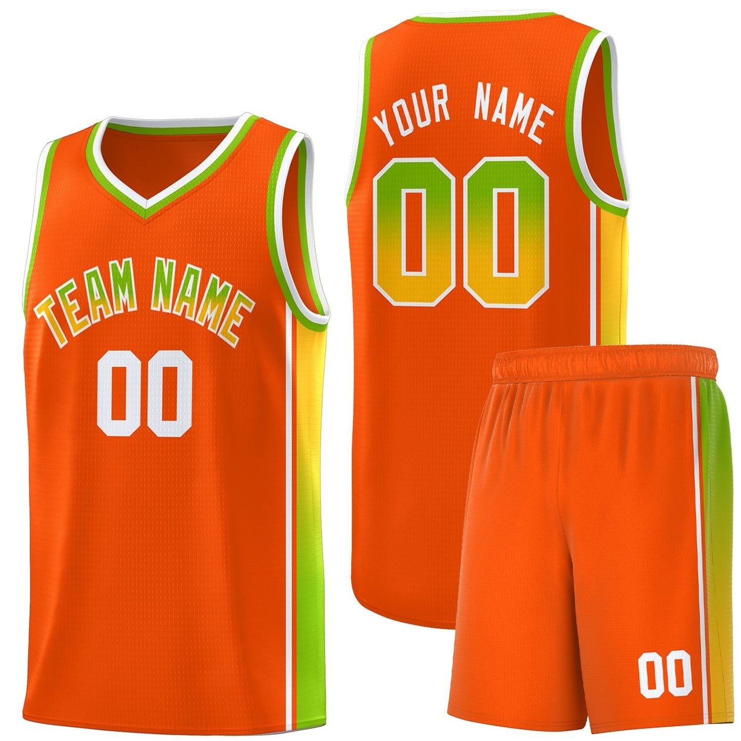 Custom Orange Neon Green-Gold Gradient Fashion Sports Uniform Basketball Jersey