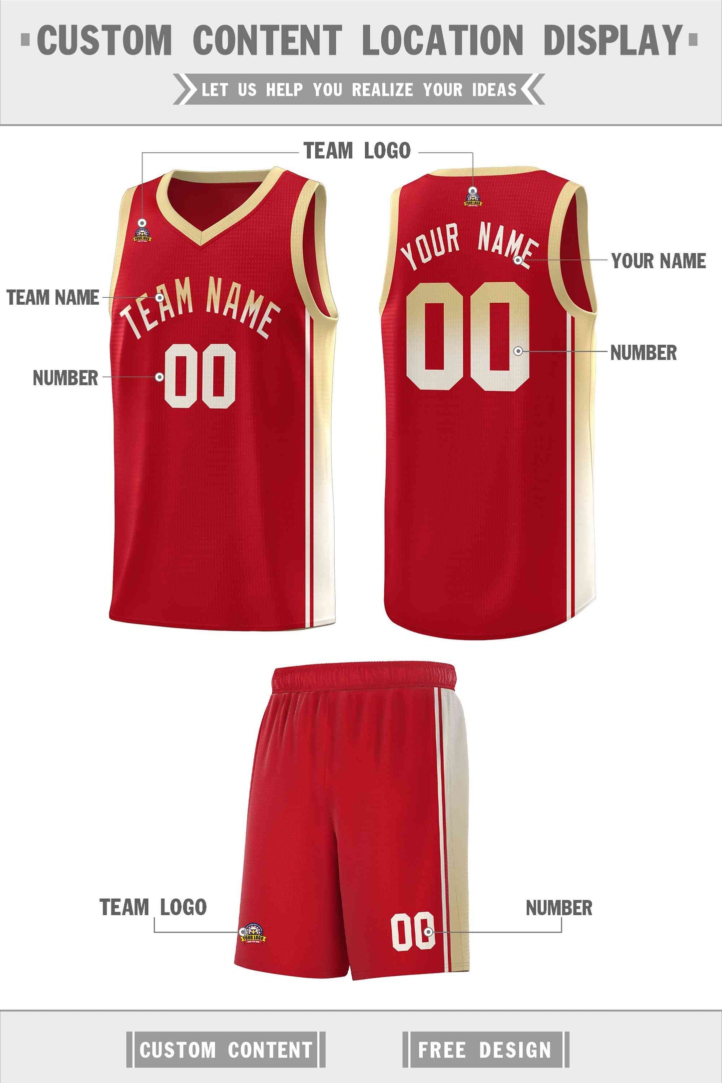 Custom Red Khaki Gradient Fashion Sports Uniform Basketball Jersey