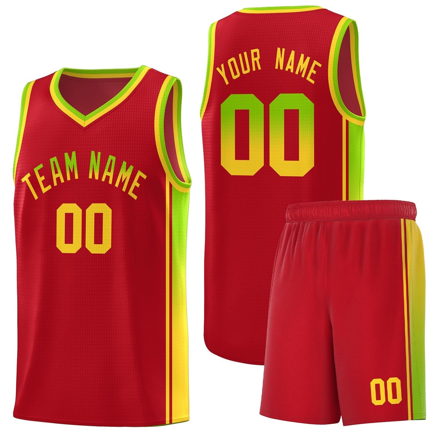 Custom Red Neon Green-Gold Gradient Fashion Sports Uniform Basketball Jersey