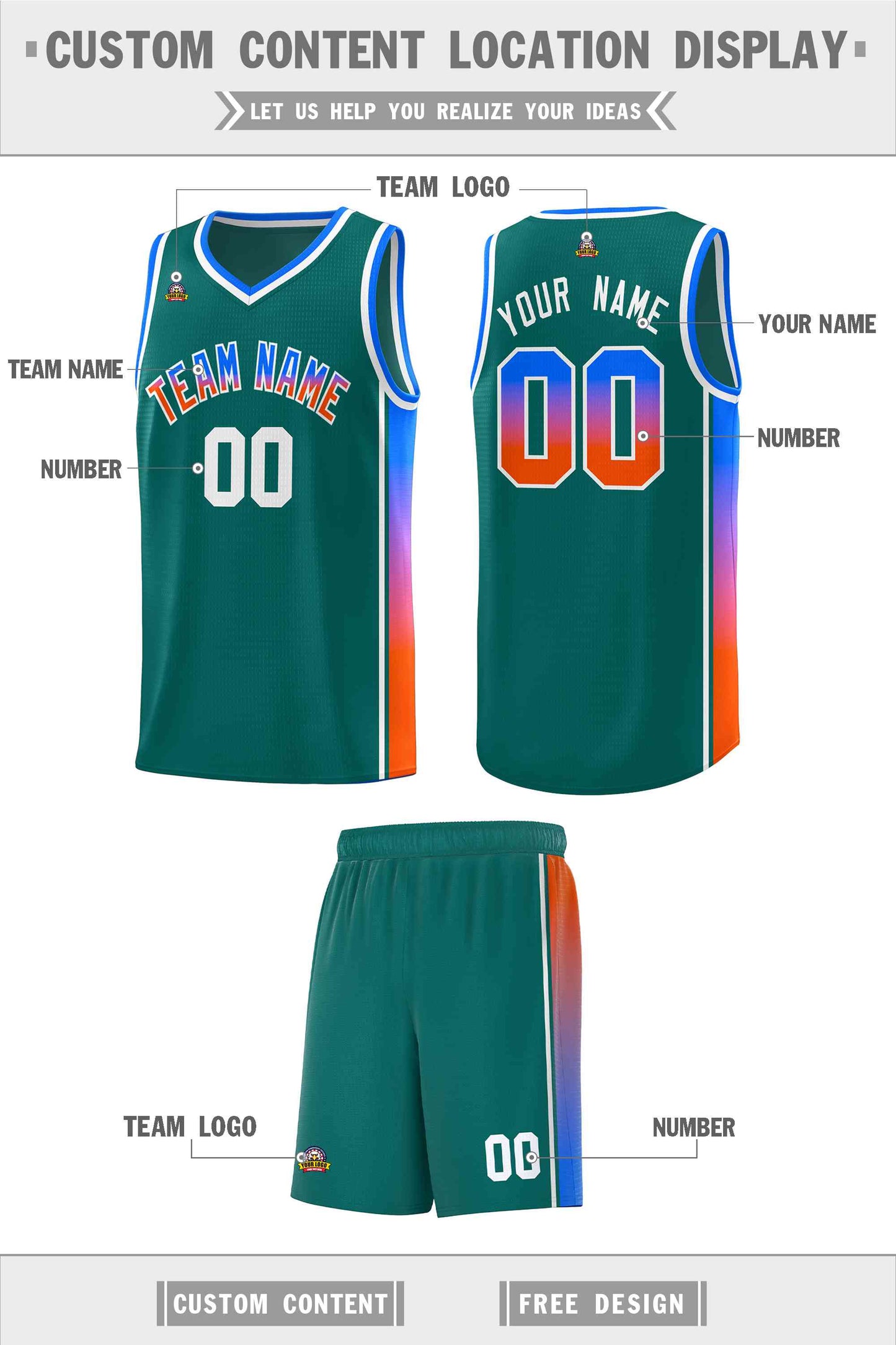 Custom Aqua Blue-Orange Gradient Fashion Sports Uniform Basketball Jersey