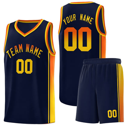 Custom Navy Orange-Gold Gradient Fashion Sports Uniform Basketball Jersey