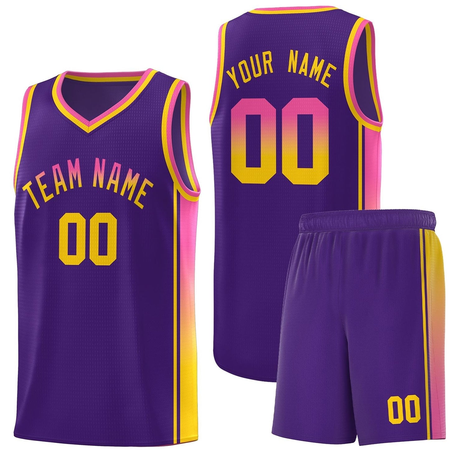 Custom Purple Pink-Gold Gradient Fashion Sports Uniform Basketball Jersey