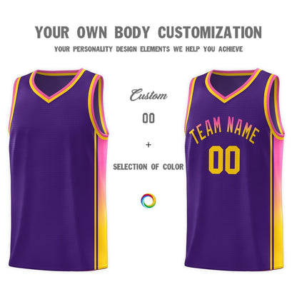 Custom Purple Pink-Gold Gradient Fashion Sports Uniform Basketball Jersey