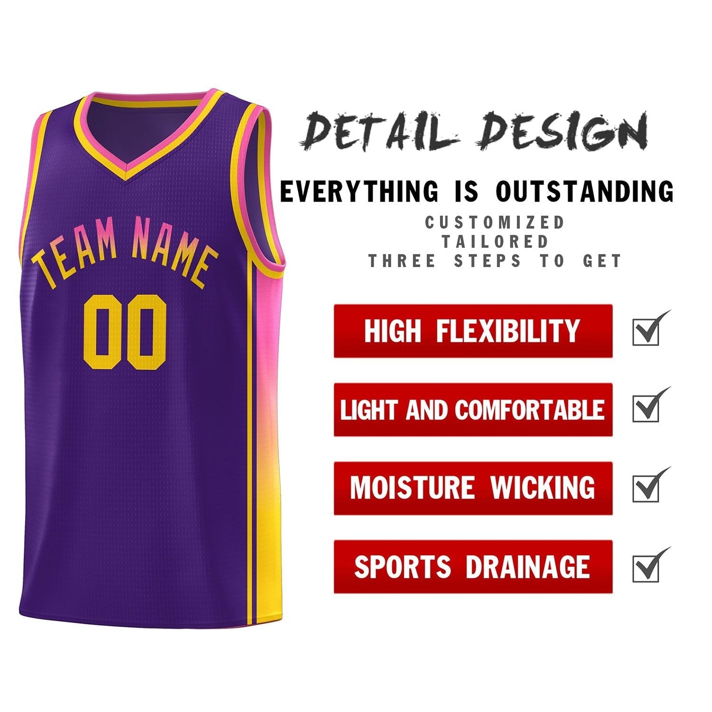 Custom Purple Pink-Gold Gradient Fashion Sports Uniform Basketball Jersey