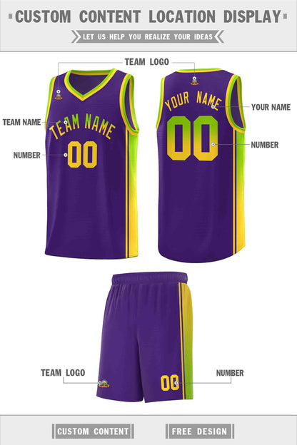 Custom Purple Neon Green-Gold Gradient Fashion Sports Uniform Basketball Jersey