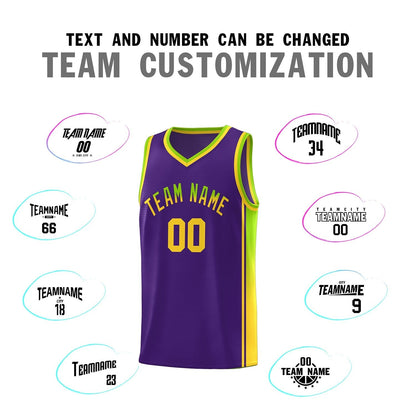 Custom Purple Neon Green-Gold Gradient Fashion Sports Uniform Basketball Jersey