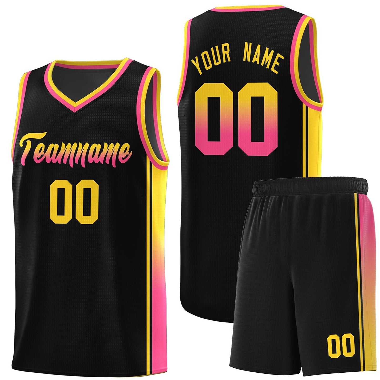 Custom Black Gold-Pink Gradient Fashion Sports Uniform Basketball Jersey