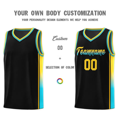 Custom Black Gold-Light Blue Gradient Fashion Sports Uniform Basketball Jersey