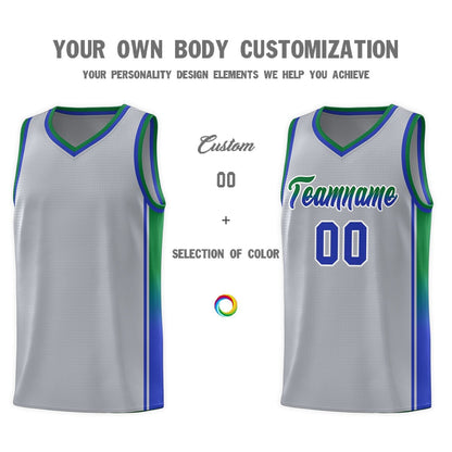 Custom Gray Kelly Green-Royal Gradient Fashion Sports Uniform Basketball Jersey