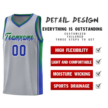 Custom Gray Kelly Green-Royal Gradient Fashion Sports Uniform Basketball Jersey