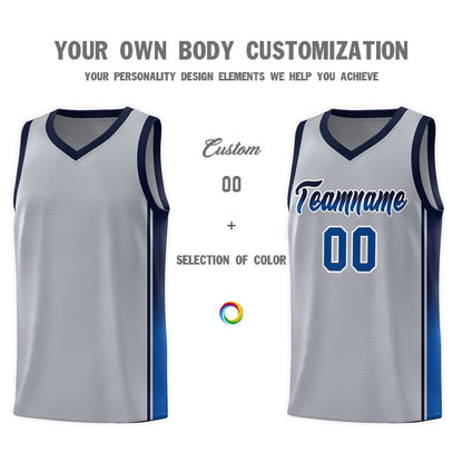 Custom Gray Navy-Royal Gradient Fashion Sports Uniform Basketball Jersey