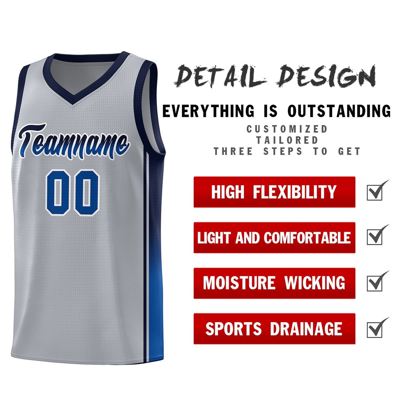 Custom Gray Navy-Royal Gradient Fashion Sports Uniform Basketball Jersey