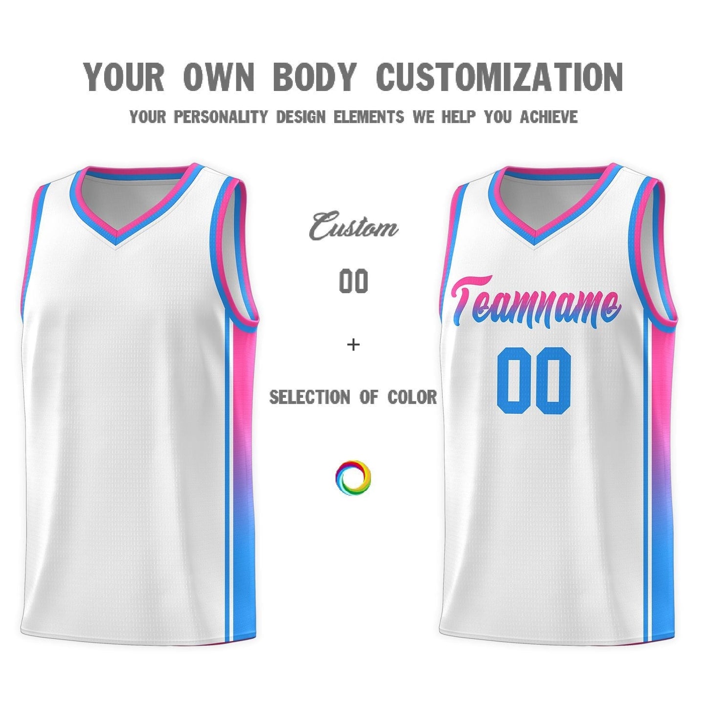 Custom White Pink-Powder Blue Gradient Fashion Sports Uniform Basketball Jersey