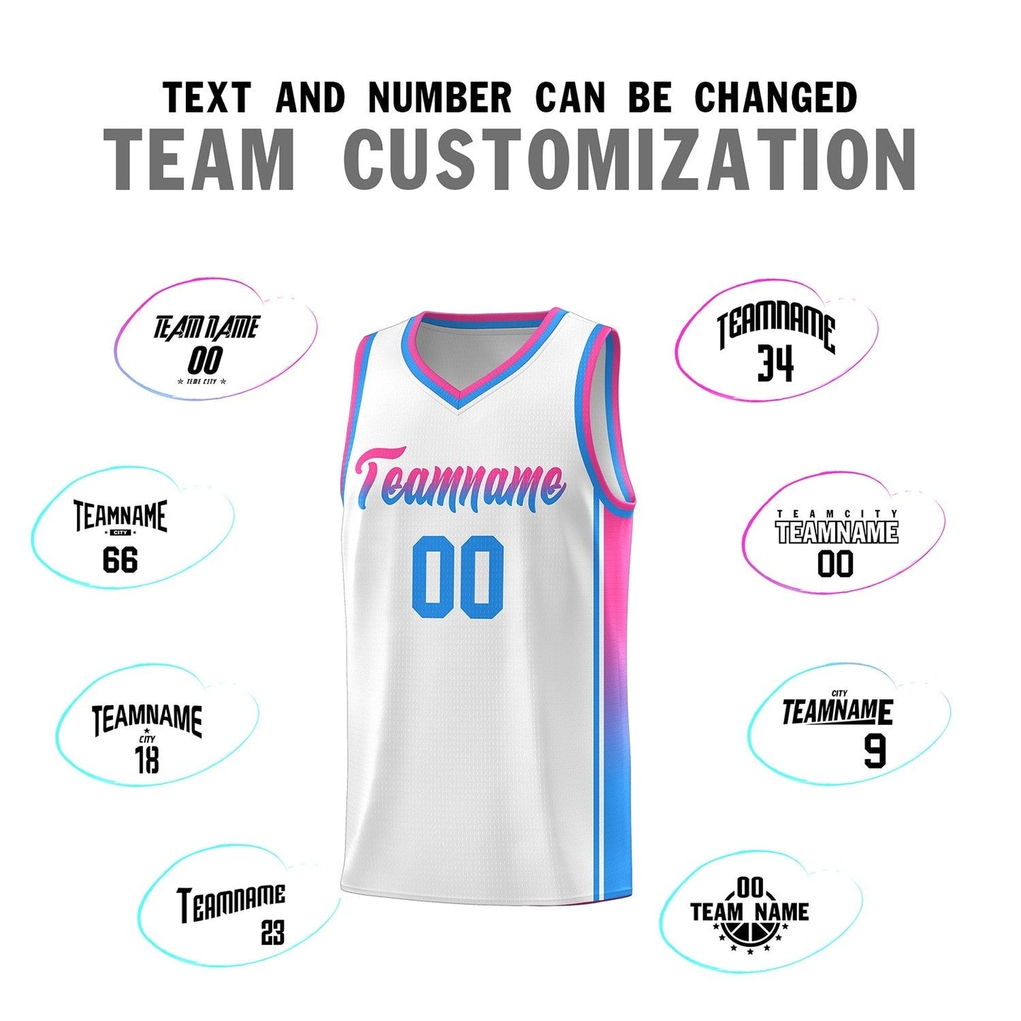 Custom White Pink-Powder Blue Gradient Fashion Sports Uniform Basketball Jersey