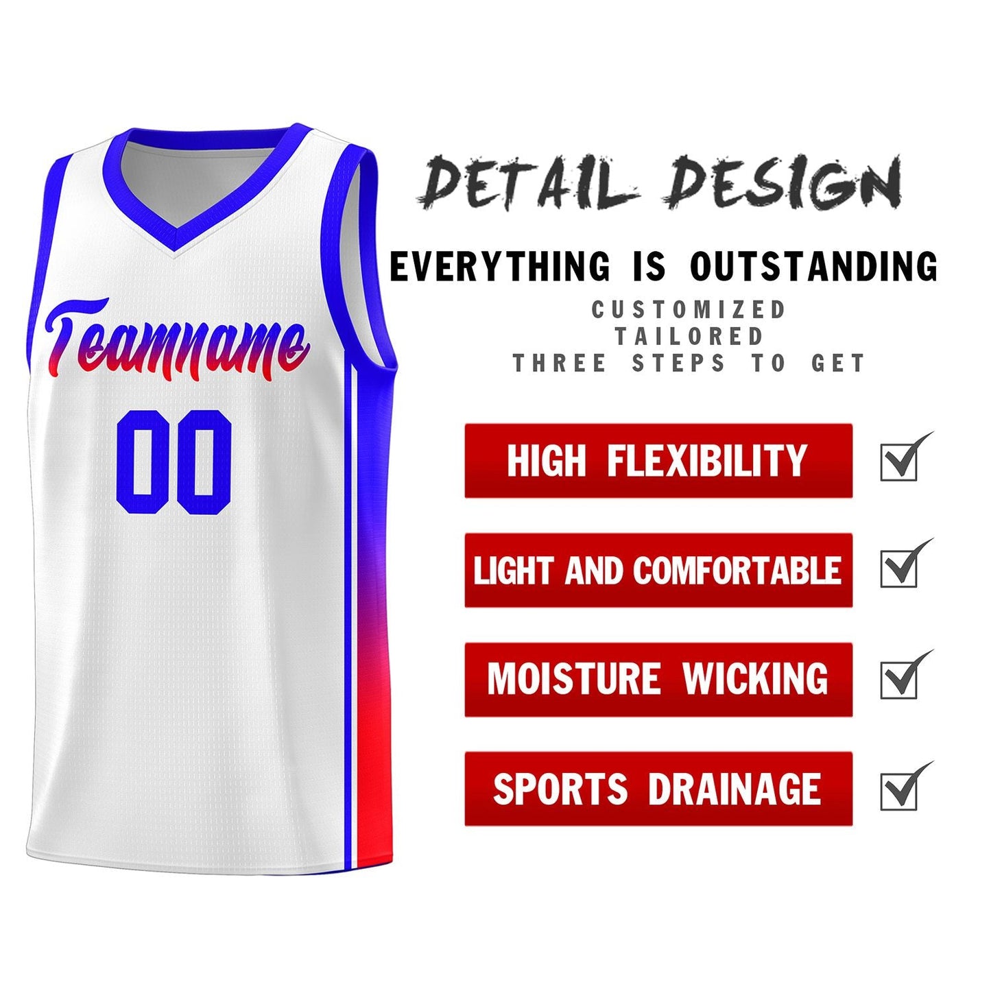 Custom White Red-Navy Gradient Fashion Sports Uniform Basketball Jersey