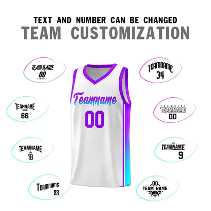 Custom White Purple-Light Blue Gradient Fashion Sports Uniform Basketball Jersey