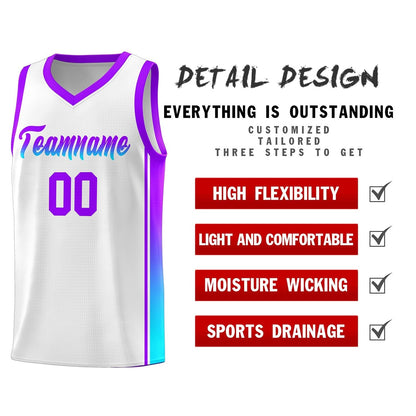 Custom White Purple-Light Blue Gradient Fashion Sports Uniform Basketball Jersey