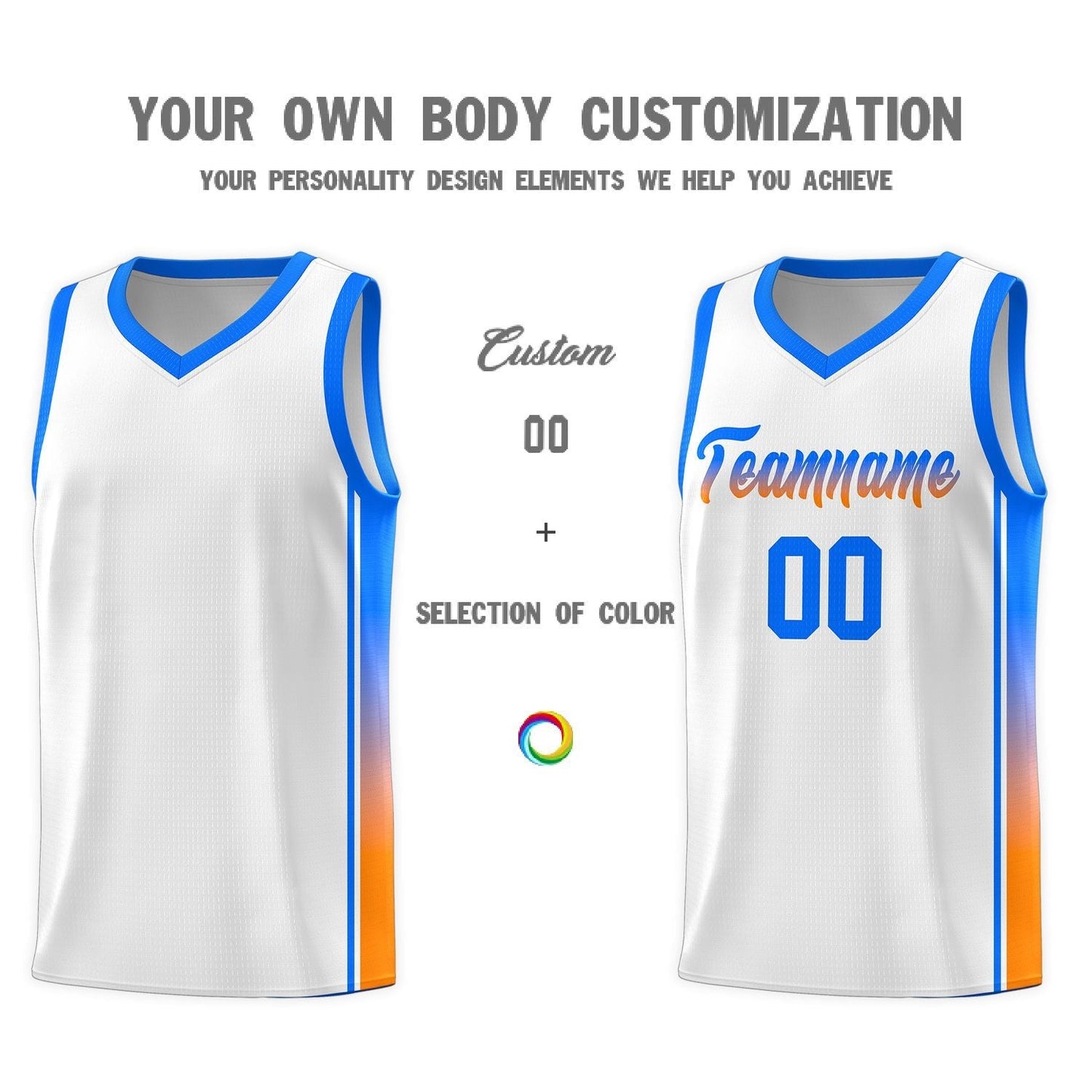 Custom White Light Blue-Orange Gradient Fashion Sports Uniform Basketball Jersey