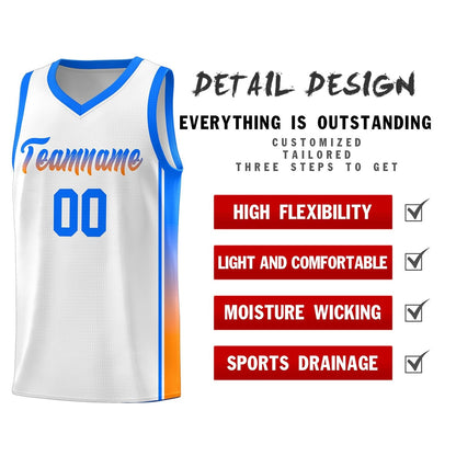 Custom White Light Blue-Orange Gradient Fashion Sports Uniform Basketball Jersey