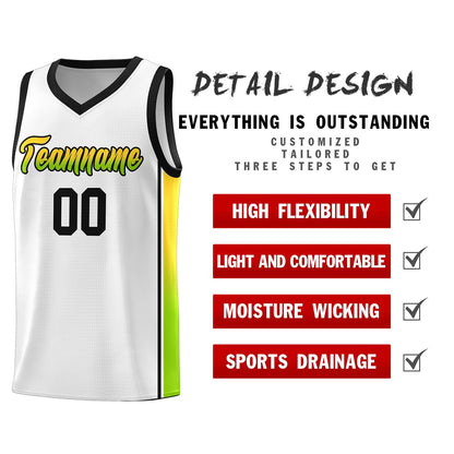 Custom White Gold-Neon Green Gradient Fashion Sports Uniform Basketball Jersey