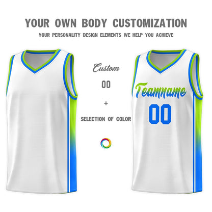 Custom White Neon Green-Light Blue Gradient Fashion Sports Uniform Basketball Jersey