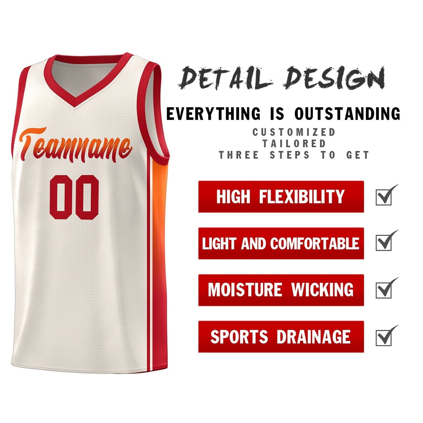 Custom Khaki Orange-Red Gradient Fashion Sports Uniform Basketball Jersey