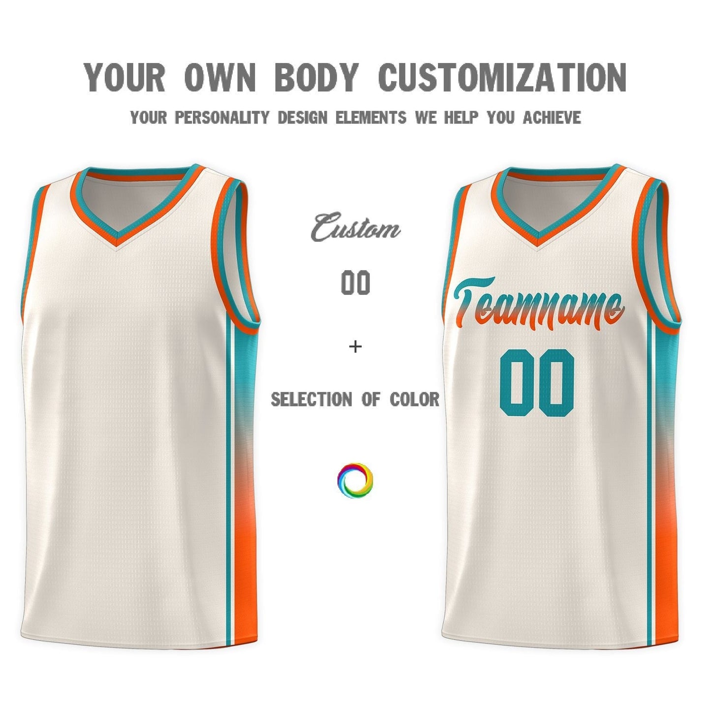 Custom Khaki Aqua-Orange Gradient Fashion Sports Uniform Basketball Jersey