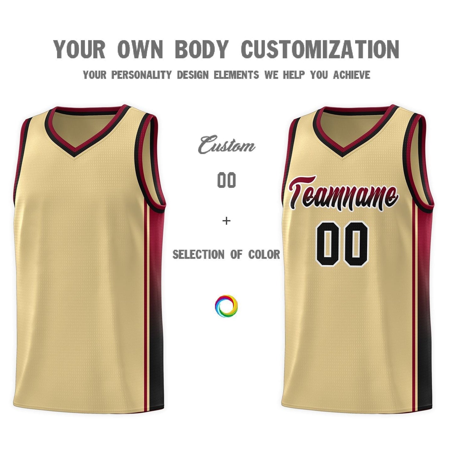 Custom Khaki Crimson-Black Gradient Fashion Sports Uniform Basketball Jersey