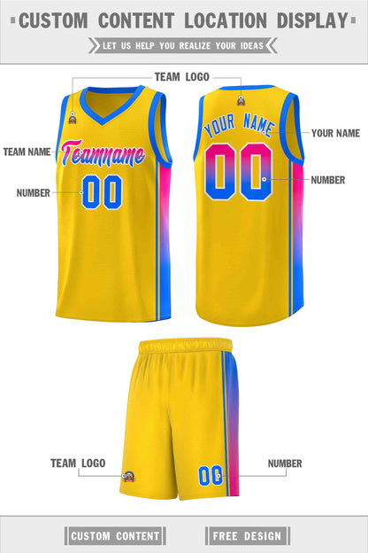 Custom Gold Light Blue-Pink Gradient Fashion Sports Uniform Basketball Jersey