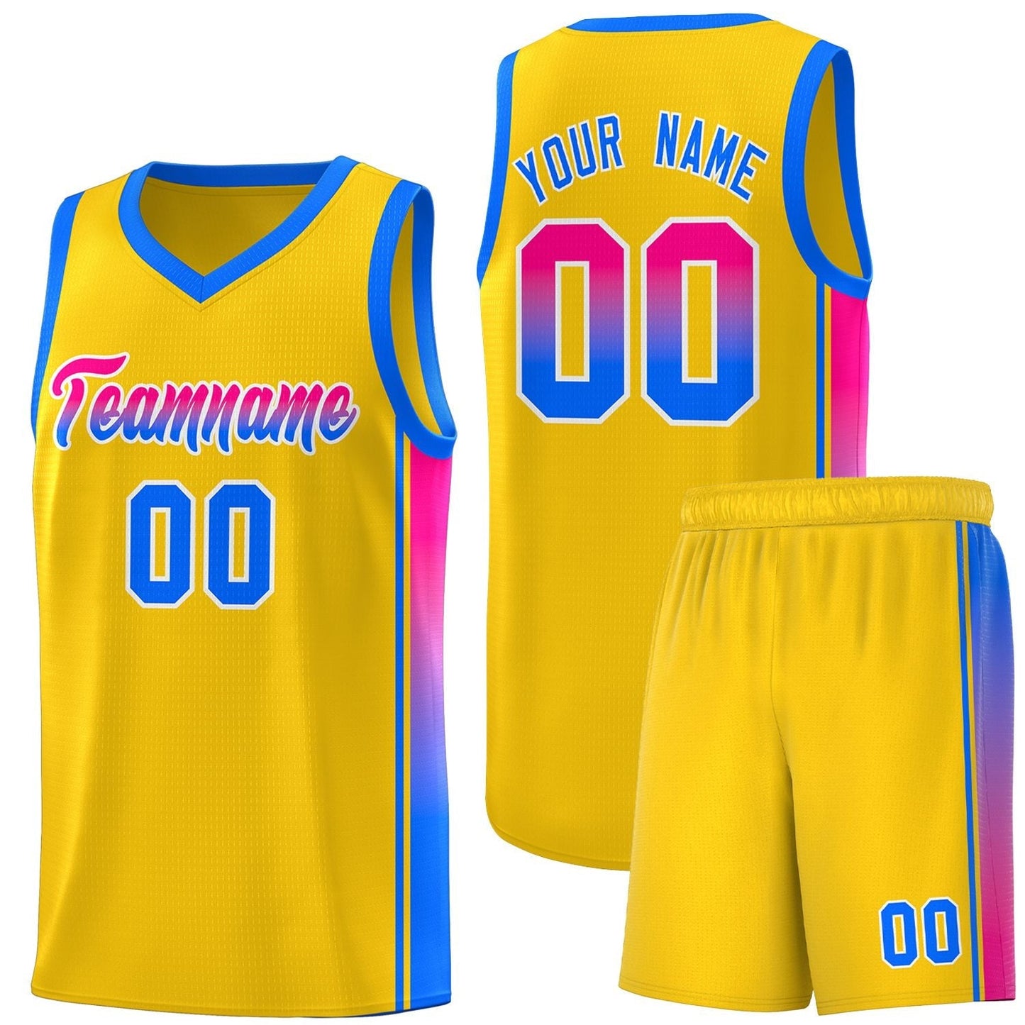 Custom Gold Light Blue-Pink Gradient Fashion Sports Uniform Basketball Jersey