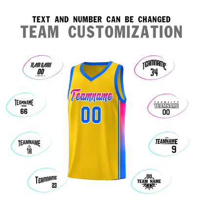 Custom Gold Light Blue-Pink Gradient Fashion Sports Uniform Basketball Jersey