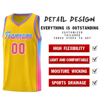 Custom Gold Light Blue-Pink Gradient Fashion Sports Uniform Basketball Jersey