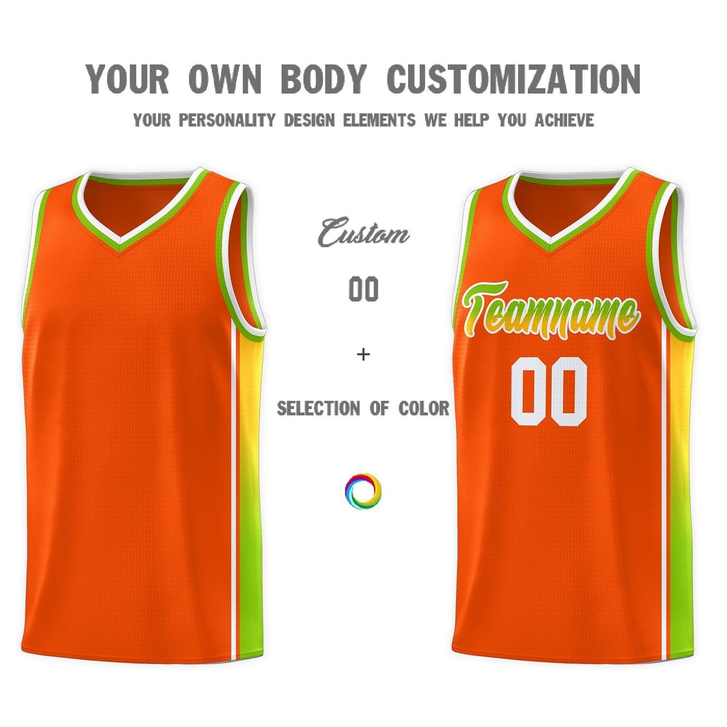 Custom Orange Neon Green-Gold Gradient Fashion Sports Uniform Basketball Jersey